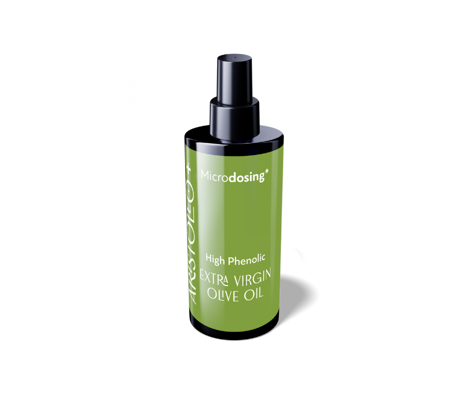 Violet biophotonic glass bottle, olive oil, spray cap, green label