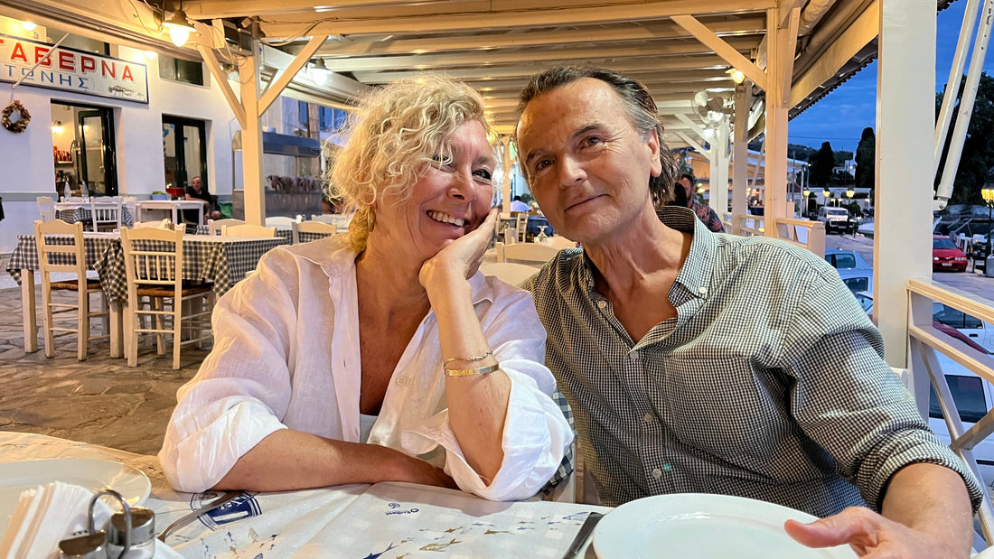 Marilyn Harding and Athan Gadanidis at a taverna on Aegina Island