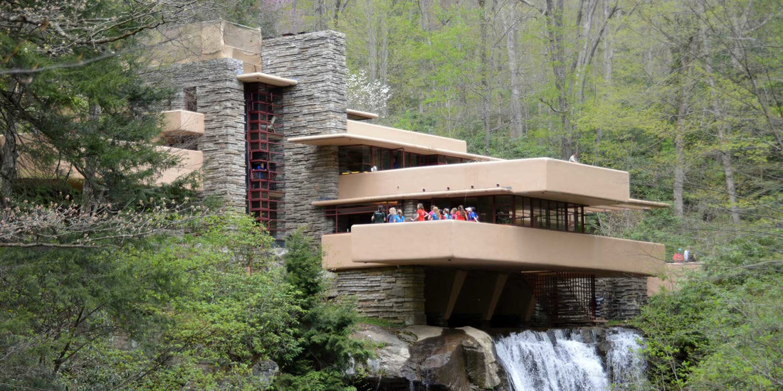 Frank Lloyd Wright’s Fallingwater home perched above a waterfall, blending strength, elegance, and daily exposure to the elements — a visual metaphor for how our bodies age and repair over time. Getty image.”